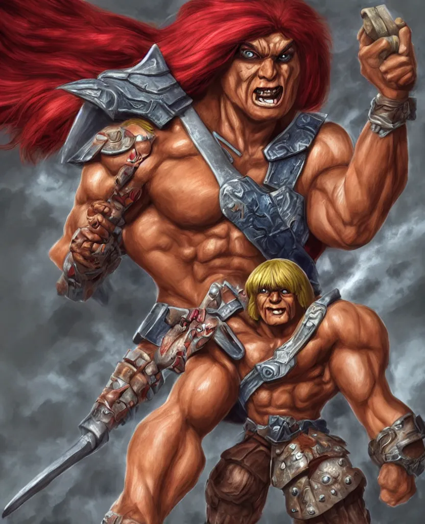 Image similar to photorealistic he-man