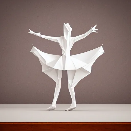 Image similar to origami dancer in white paper, 3 d render, ultra detailed, on white background, studio shot