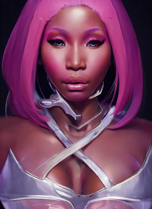 Image similar to nicki minaj, evangelion, au naturel, hyper detailed, digital art, trending in artstation, cinematic lighting, studio quality, smooth render, unreal engine 5 rendered, octane rendered, art style by klimt and nixeu and ian sprigger and wlop and krenz cushart