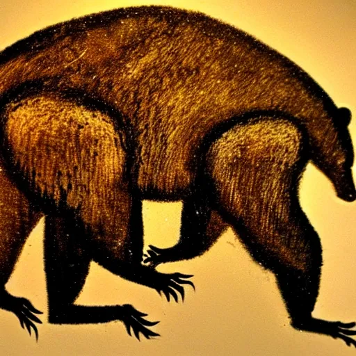 Image similar to portrait of anthropomorphic bear, chauvet cave art