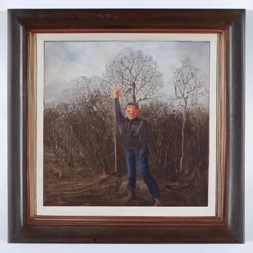 Image similar to viktor orban protecting a tree, oil painting