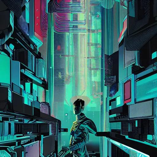 Prompt: neural transistor matrix, cyberpunk, futuristic, blade runner, william gibson, art by syd mead, art by josan gonzalez