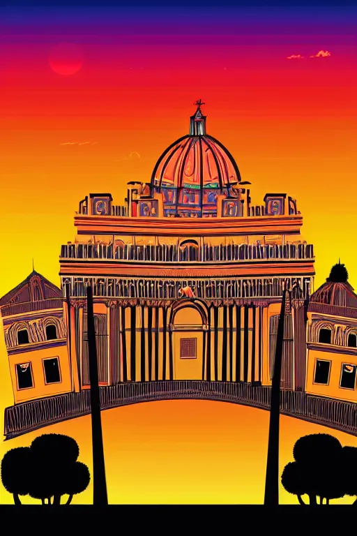 Image similar to minimalist boho style art of colorful rome at sunrise, illustration, vector art