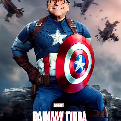 Image similar to movie poster of Danny Devito as Captain America in the Avengers
