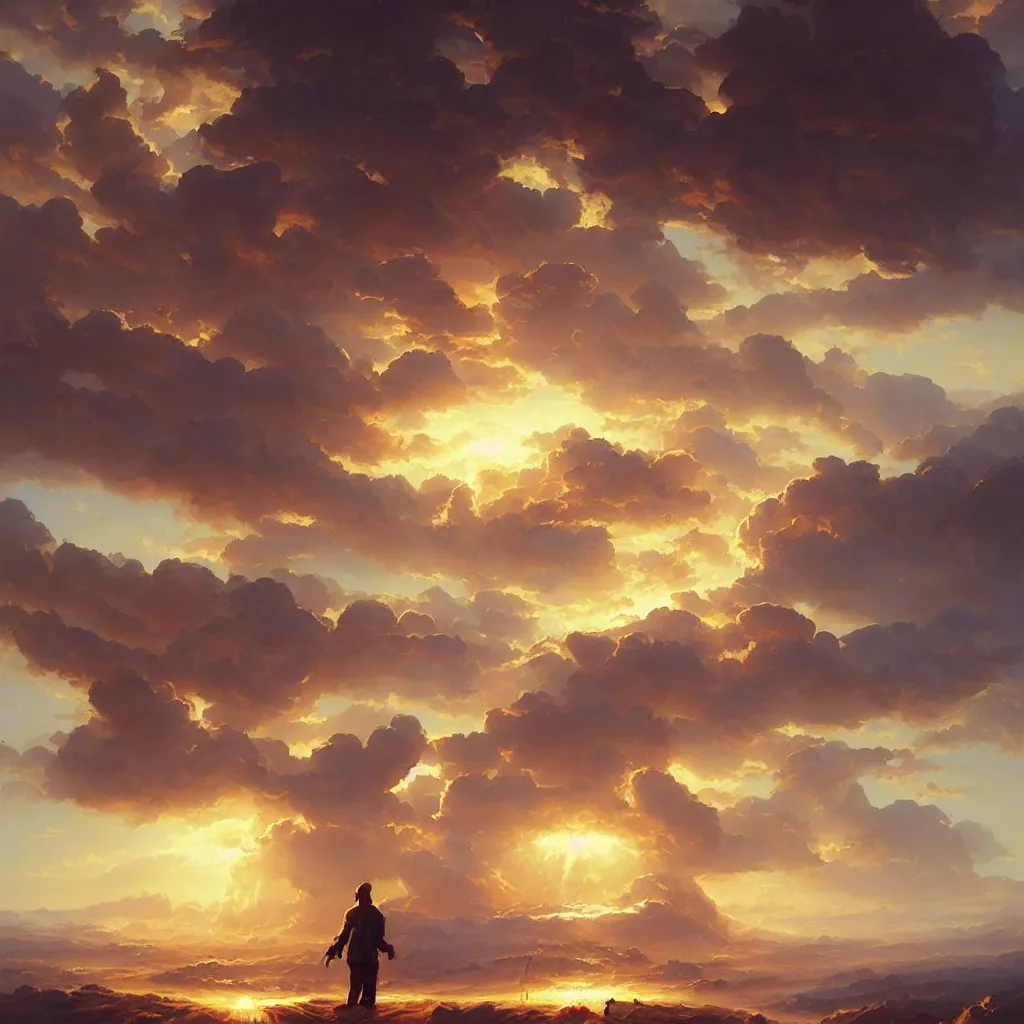 Image similar to a sending down [ of the revelation ] from him who created the earth and the lofty heavens, overdetailed art, by greg rutkowski, by rhads, sharp focus, god looking at me