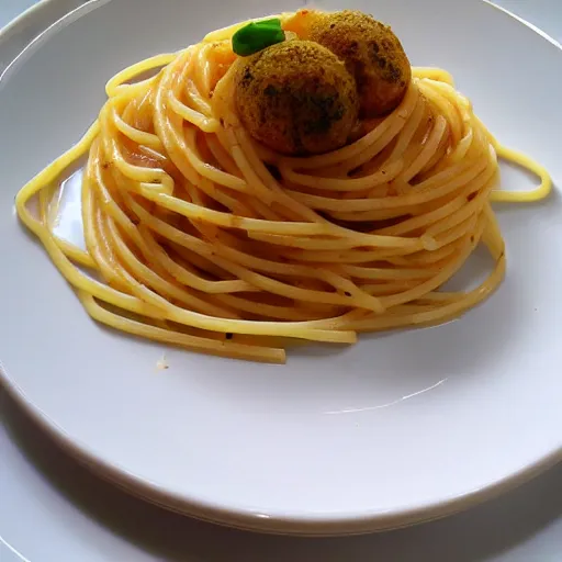 Prompt: michelin star restaurant spaghetti and mothballs