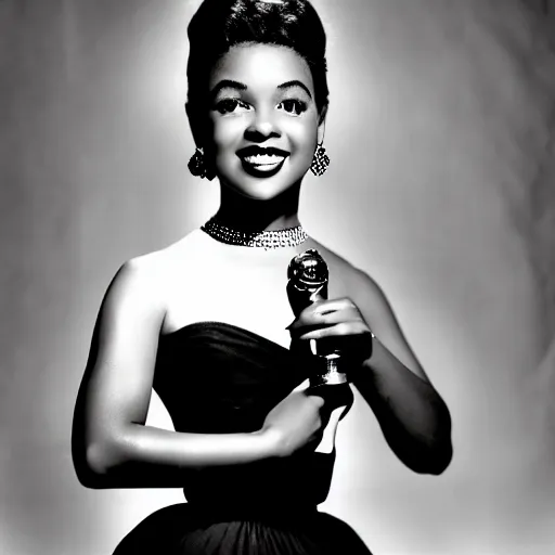 Image similar to black and white photo of a beautiful and elegant 1 9 5 8 young black actress