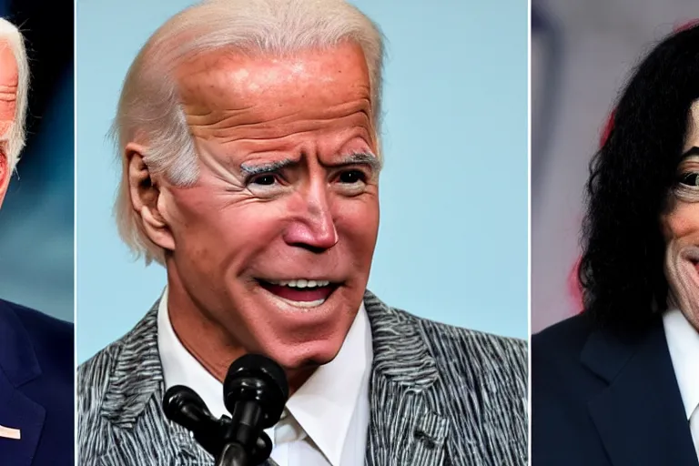 Image similar to michael jackson throws a punch at joe biden, chaotic and realistic