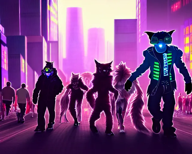 Image similar to high - resolution photograph from a cyberpunk era furry fandom convention ( midwest furfest 2 0 4 7 ), taking place after the genetic revolution and quantum singularity. photorealistic.