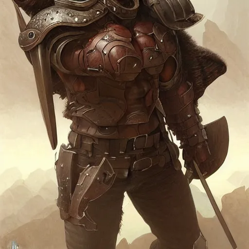 Image similar to rugged ranger’s thighs, handsome, lower body, cropped armor, muscular, bare torso, closeup, D&D, fantasy, intricate, elegant, highly detailed, digital painting, artstation, concept art, matte, sharp focus, illustration, art by Artgerm and Greg Rutkowski and Alphonse Mucha