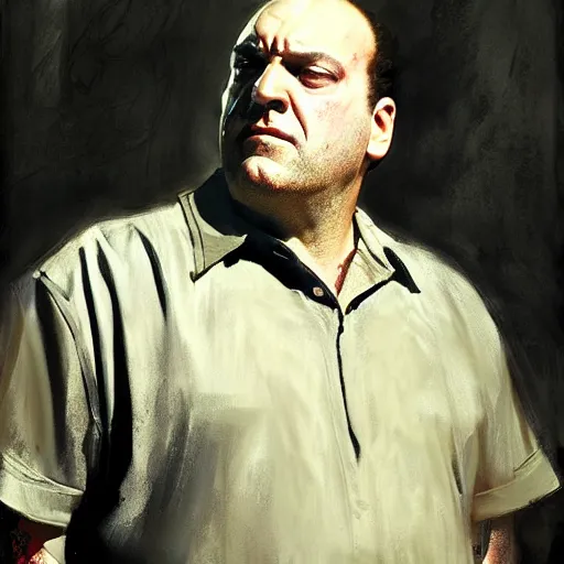 Image similar to portrait of a n emotional tony soprano in cosplay as captain america, by jeremy mann, anders zorn.