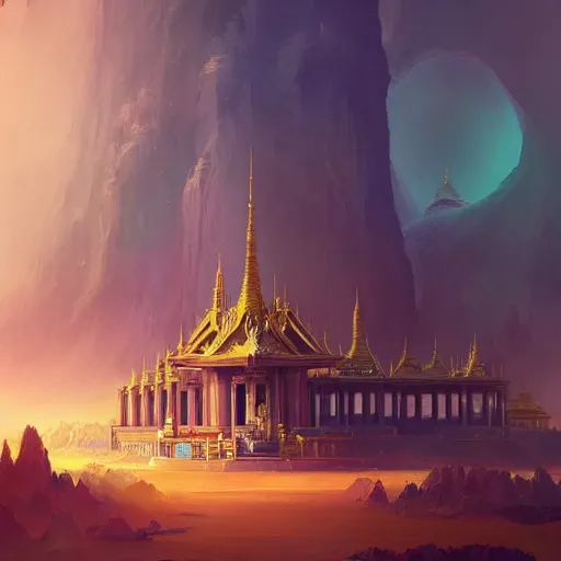 Image similar to grand palace temple for leader of galactic empire by peter mohrbacher, vivid colors, matte painting, 8K, concept art, mystical color scheme, trending on artstation