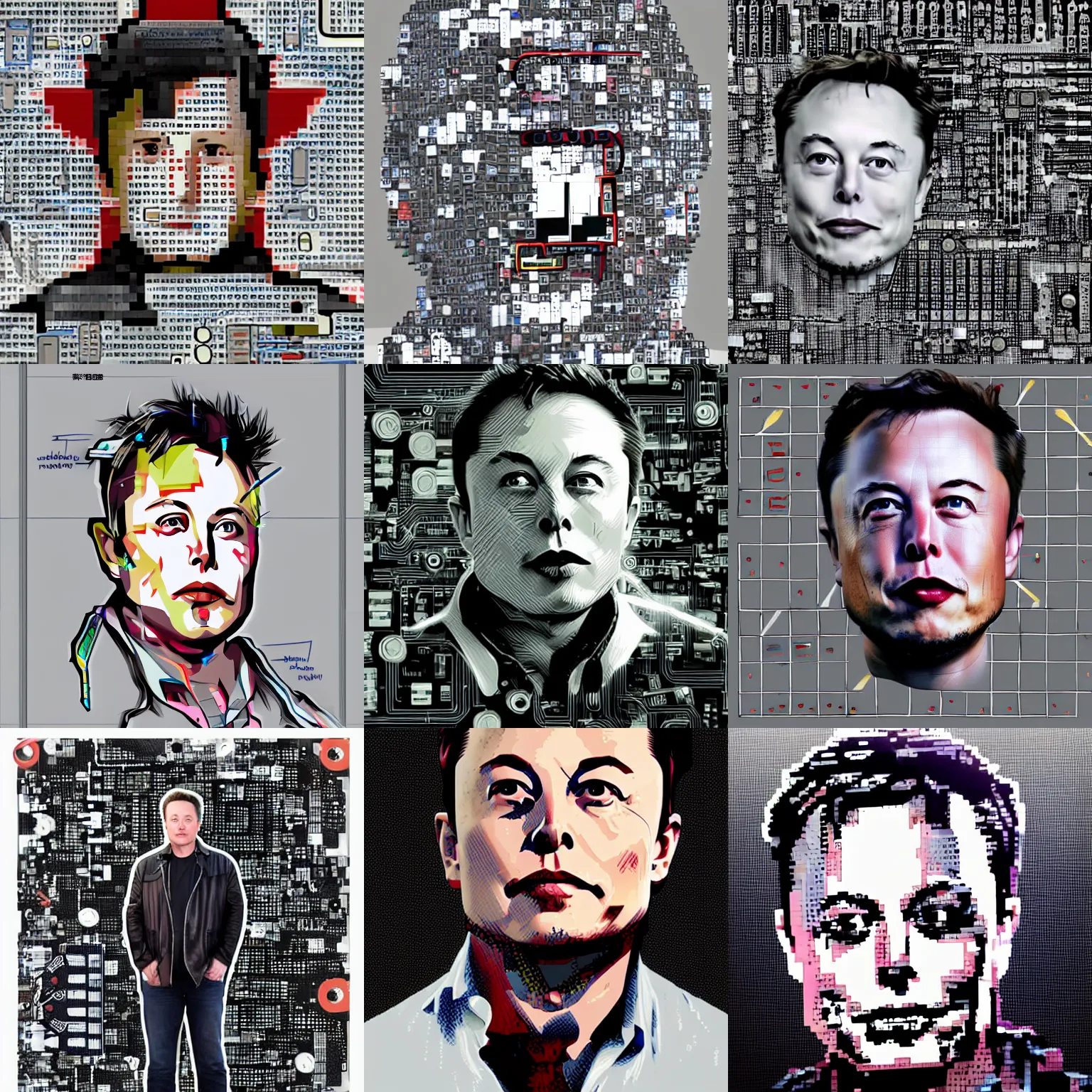 Prompt: Elon musk made out of electronic parts , anime style