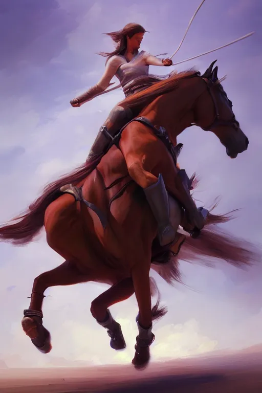 Image similar to a painting of a person riding a horse, a digital painting by mandy jurgens, trending on artstation, action painting, speedpainting, detailed painting, 2 d game art