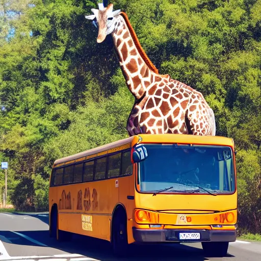 Image similar to giraffe driving a bus