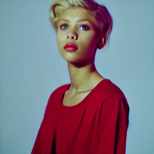 Prompt: realistic! photoshoot for a new chanel lookbook, color film photography, portrait of a beautiful blonde woman, in style of tyler mitchell, 35mm