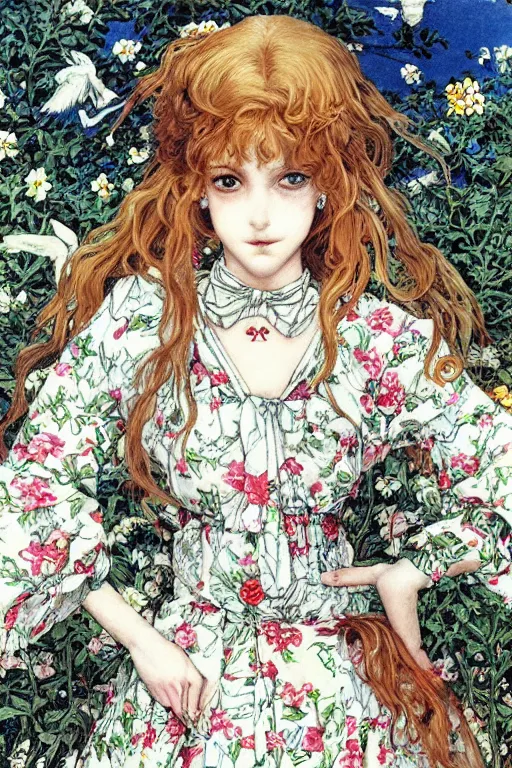 Prompt: a portrait of a beautiful woman in a summer dress by Ayami Kojima