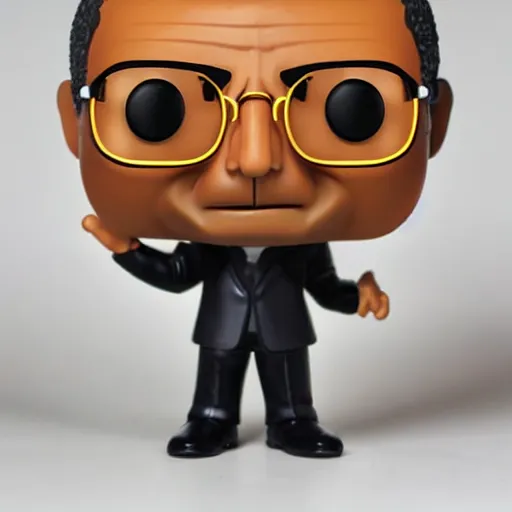 Image similar to funko pop gustavo fring with half of his face gone. toy design