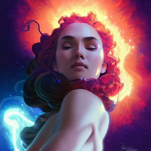 Image similar to A stunningly beautiful supernova explosion, highly detailed, digital painting, artstation, smooth, sharp focus, 8K, art by artgerm and greg rutkowski and alphonse mucha