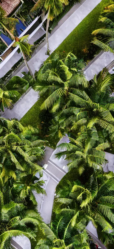 Image similar to highly aerial photo of walkway with palm trees, by shunji dodo, 8 k resolution, photo, high quality