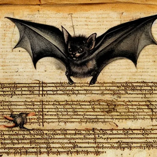 Prompt: anatomy of a bat kitten on parchment, very detailed, by leonardo davinci