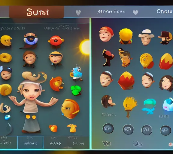 Image similar to cute sun headed 3 d character,'character select screen '!!!! game ui, crisp, ultra graphics, 4 k image