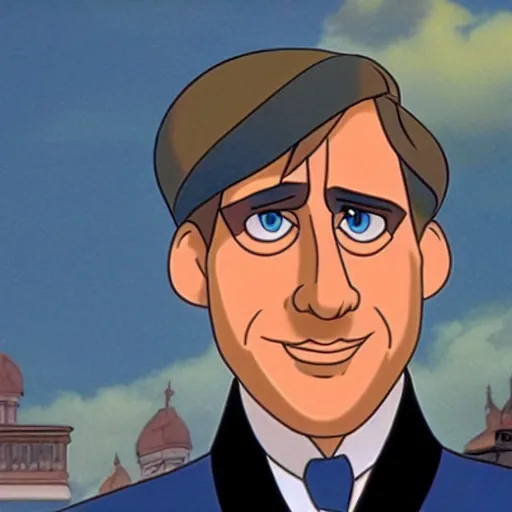 Image similar to steve carell in anastasia, don bluth animation, film still