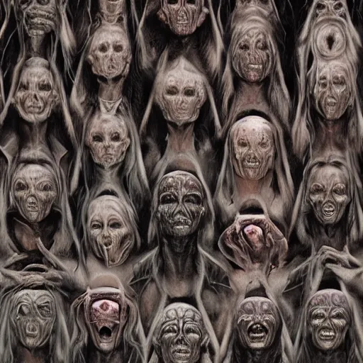 Image similar to a wall made of human faces in purgatory, creepy, melting, since, horror, art by wayne barlowe, giger, artgerm