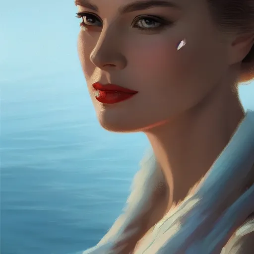 Prompt: a closeup portrait of a grace kelly, dramatic light, lake background, sunset, high contrast, sharp, painted by stanley lau, painted by greg rutkowski, painted by stanley artgerm, digital art, trending on artstation
