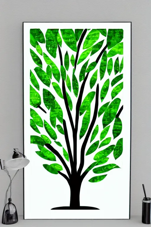 Image similar to minimalist boho style art of a tree with green leaves