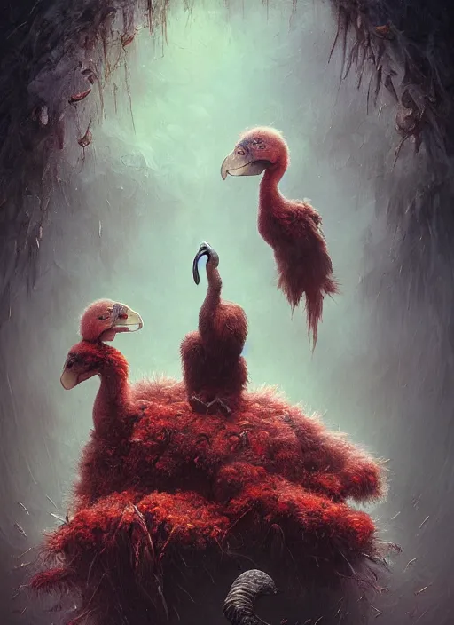 Prompt: the dodo, highly detailed, cinematic, 8 k, by megan duncanson, benjamin lacombe, adrian borda, stanley artgermm, tom bagshaw, craig mullins, carne griffiths, ayami kojima, beksinski, giger, trending on deviantart, hyper detailed, horror, full of colour