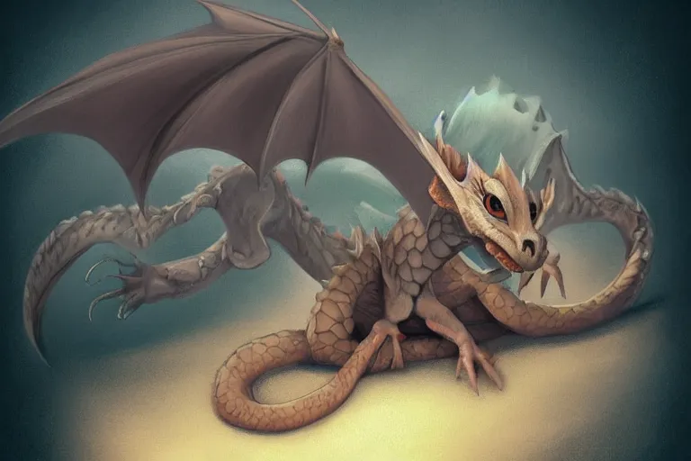 Prompt: full body digital illustration of a cute baby dragon by randy Vargas, pastel, concept art, matte background, deviantArt, artstation