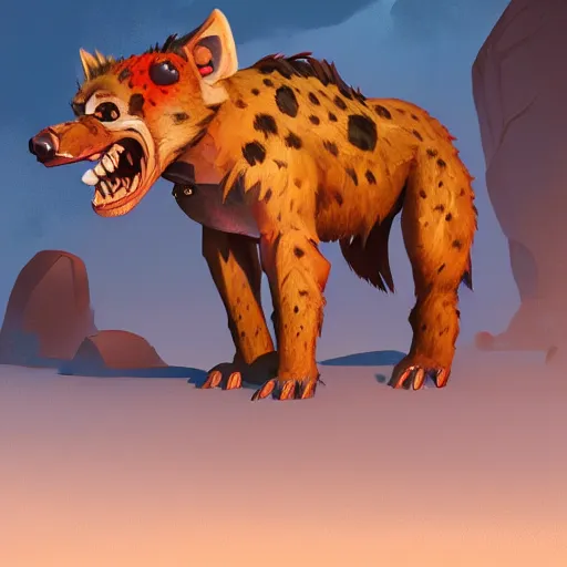 Image similar to upper body illustration of a gnoll creature, a humanoid with a hyena face, aggressive and rabid look, mattepainting concept blizzard pixar maya engine on stylized background splash comics global illumination lighting artstation, sharp focus, lois van baarle, ilya kuvshinov, rossdraws