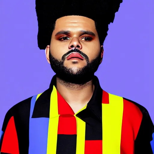 Prompt: the weeknd wearing piet mondrian style clothing