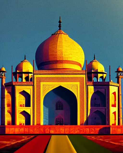 Image similar to gay pride!!!! at taj mahal. high quality photorealistic octane render 4 k, hyperrealism, volumetric fog, serious, cgstation, symmetric