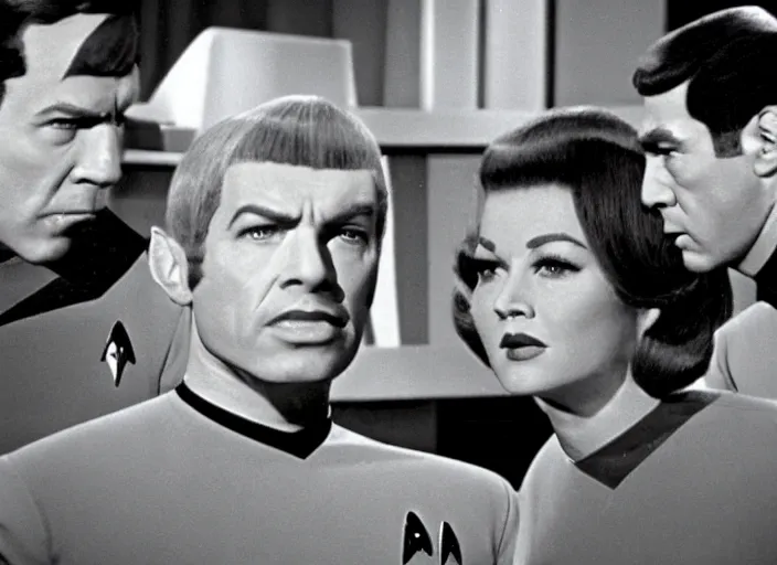 Image similar to a still from a 1 9 6 0 s star trek episode