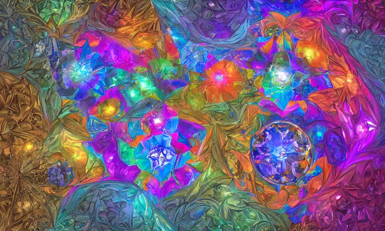 Image similar to voronoi engine laboratory 3 d volume kaleidoscope mandala fractal chakra digital multicolor stylized concept substance by artgerm, rossdraws, norman rockwell, magali villeneuve, gil elvgren, alberto vargas, earl moran, enoch bolles radiating a glowing aura global illumination ray tracing hdr