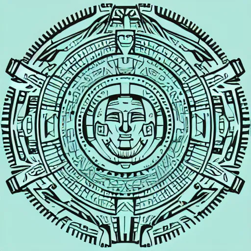 Image similar to retrofuture in the Aztec civilization, line vector Art
