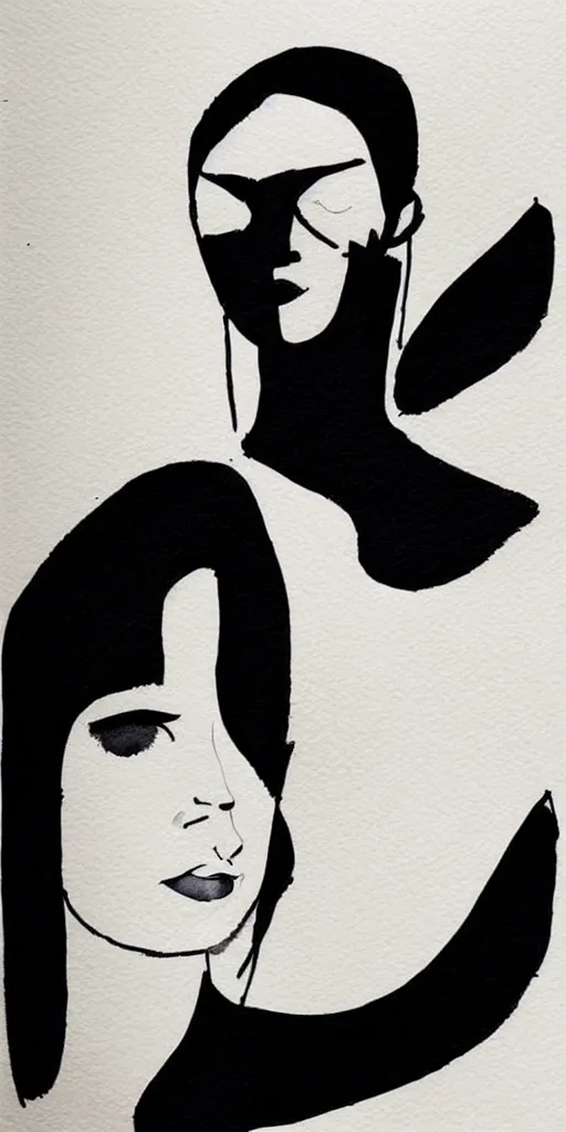 Image similar to beautiful face woman, symmetrical, grey, colorless and silent, watercolor portraits by Luke Rueda Studios and David downton