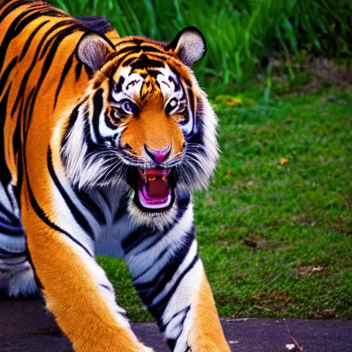 Image similar to 8k photography from a rainbow tiger