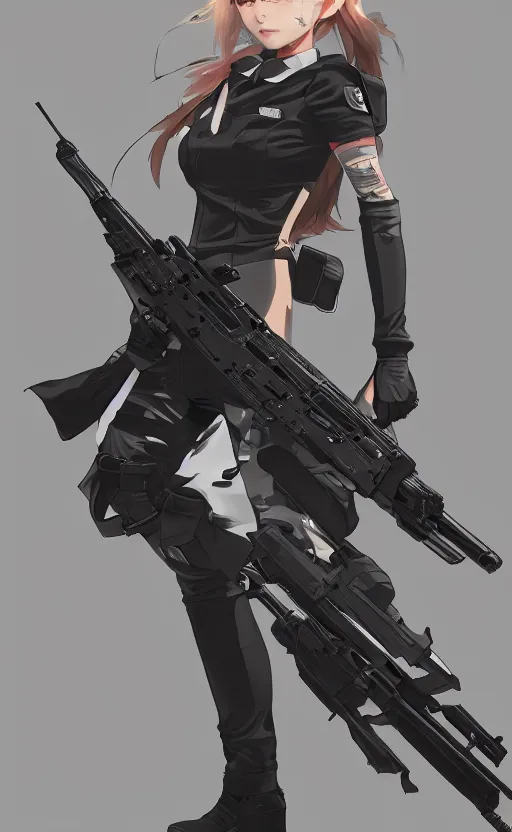 Prompt: highly detailed, high resolution, character design art, stunning, volumetric lightning, realistic guns, girls frontline style, matte, sharp focus, 150mm, illustration, artstation, by kuvshinov ilya, professional result