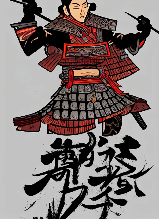 Prompt: Samurai, in the style of Hua Lu, character Illustration, trending on artstation