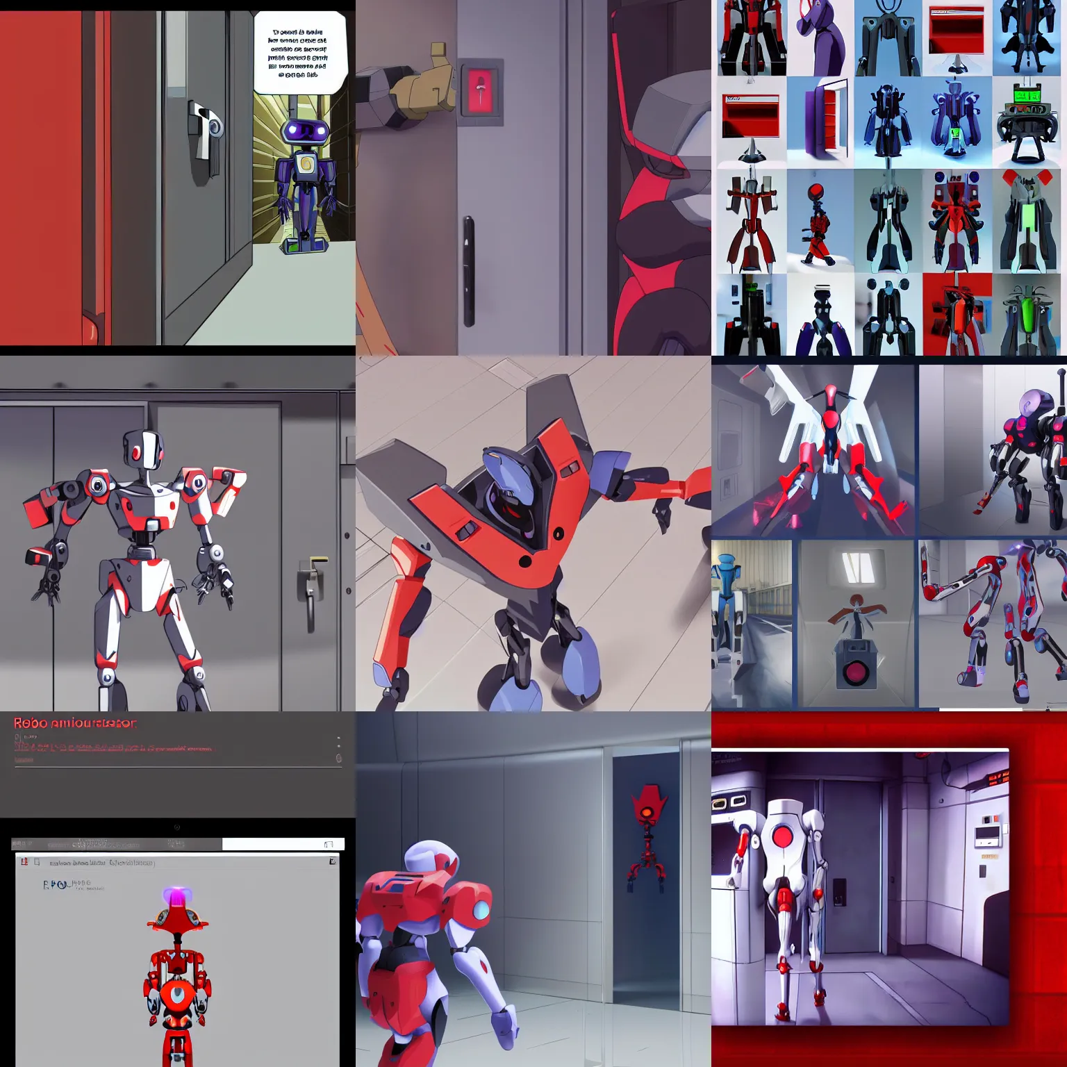 Prompt: robot opening the doors for everyone, screenshots of evangelion, trending on artstation