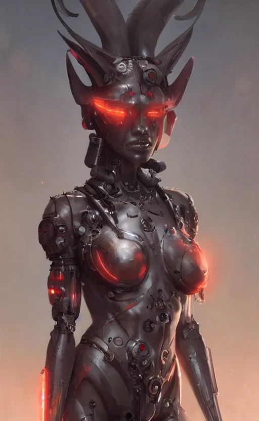 Image similar to a cyborg succubus, flawless symmetrical pretty cute face, greg rutkowski, 8 k, shallow depth of field, intricate detail, concept art,