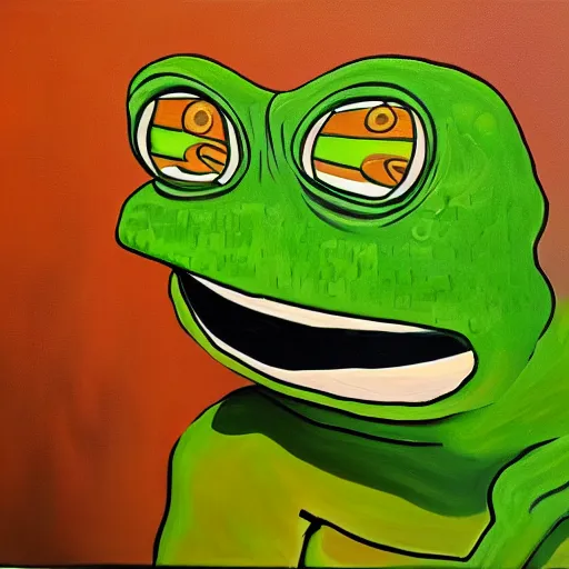 Image similar to pepe frog dream, oil on canvas, surrealism