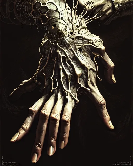 Image similar to human hand anatomy for artists fantasy character portrait, ultra realistic, cinematic, concept art, wide angle, intricate details, hologram, highly detailed by greg rutkowski, aaron horkey, gaston bussiere, craig mullins, simon bisley, arthur rackham