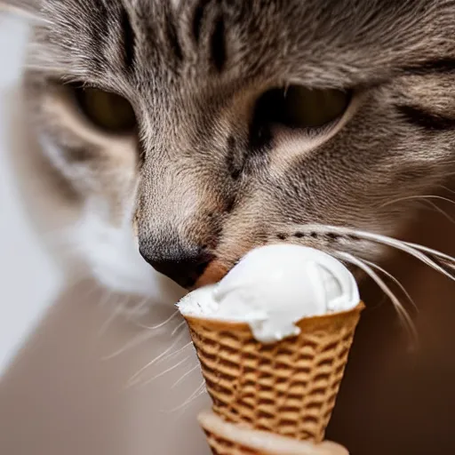 Prompt: cat licking ice cream, close-up, high quality 33mm photo
