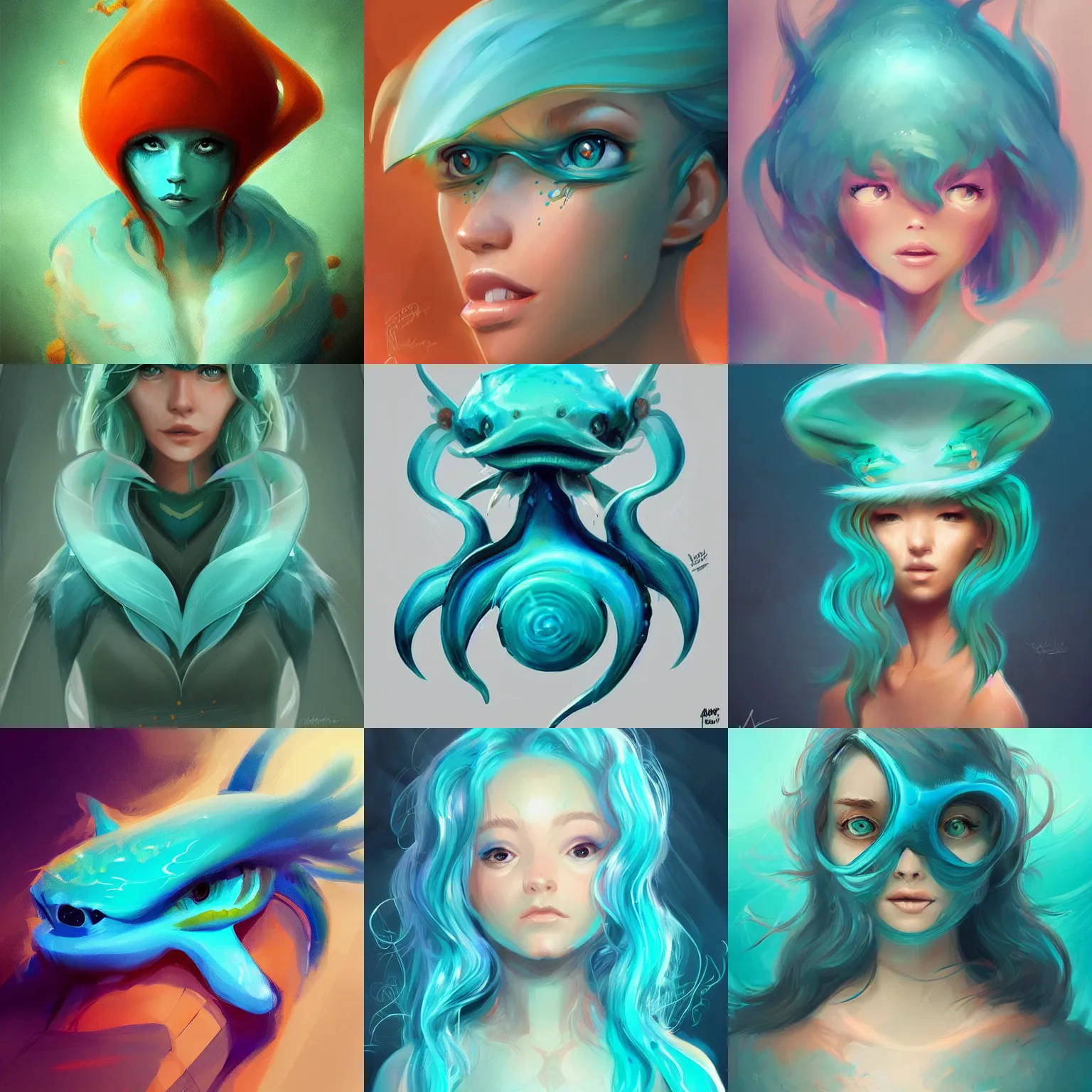 Prompt: character concept portrait, turquoise sea creature, adorable digital painting, concept art, smooth, sharp focus, illustration, artgerm