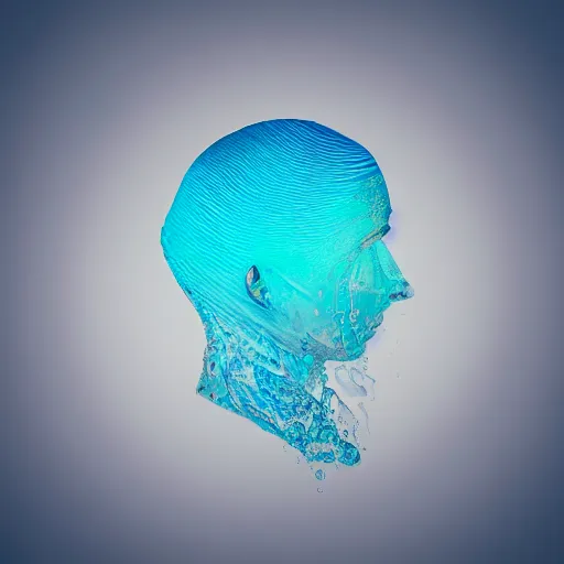 Image similar to water artwork manipulation in the shape of a human head, on the ocean water, futuristic, abstract art, glowing, gradient, hyper realistic, ray tracing, realistic water, sharp focus, long shot, 8 k resolution, cinematic, photoshop water art