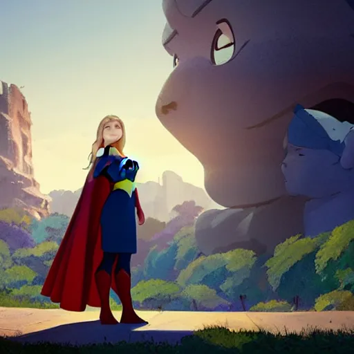 Prompt: a wholesome animation key shot natalie dormer as supergirl, studio ghibli, pixar and disney animation, sharp, rendered in unreal engine 5, anime key art by greg rutkowski, bloom, dramatic lighting